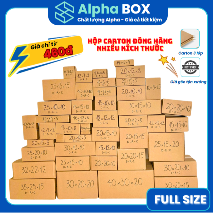 [COMBO 50] Hộp carton đóng hàng FULL SIZE, thùng hộp carton đóng hàng giá rẻ - ALPHA BOX