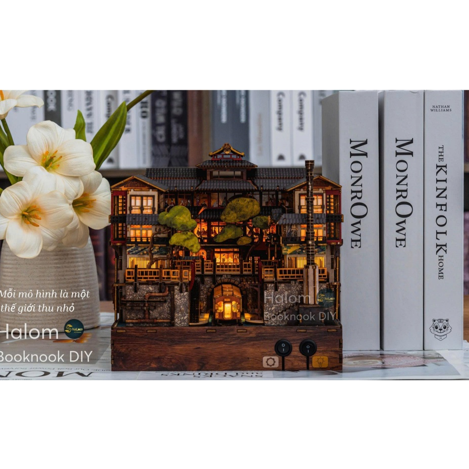 Mô hình diy Halom book nook Nhà tắm nước nóng Ginzan Onsen m ới