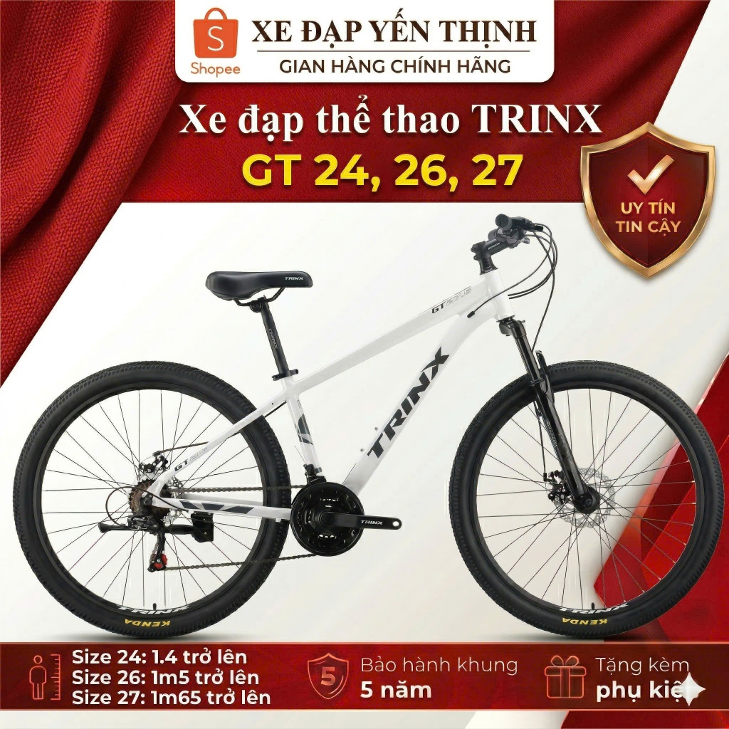 Xe Đạp Trinx GT 24, 26, 27.5 Khung nhôm 21 số Shimano (tặng: chắn bùn, gọng nước, lục giác)