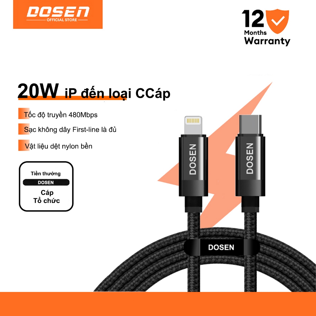 Dây cáp sạc nhanh DOSEN cho phone từ đầu type C sang đầu 20w
