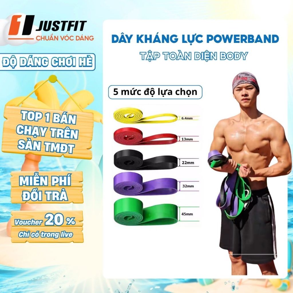 Dây kháng lực tập gym JUSTFIT power band cao su đàn hồi trợ lực kéo xà, tập tay, chân, toàn thân