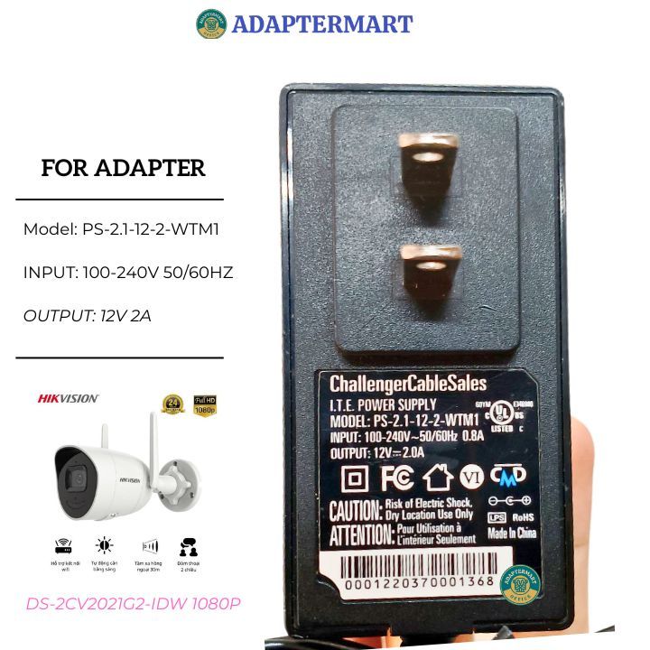 Adapter 12V cho Camera Wifi Hikvision DS-2CV2021G2-IDW 1080P 24W