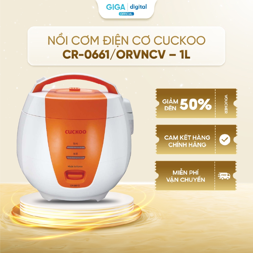 Nồi cơm điện cơ 1L Cuckoo CR-0661/ORVNCV - Công suất 500W - 2 chế độ cook và warm - BH 12 Tháng