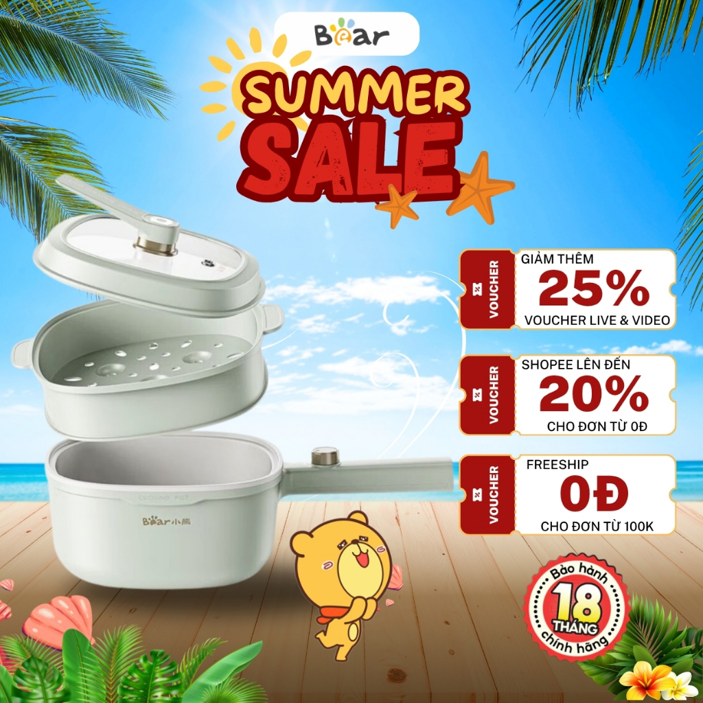 Nồi điện đa năng 3L (Kèm Lồng Hấp) Bear MC-5H30L53 (DRG-E30N2), 3L, 1000W, 2 mức nhiệt, Chống dính