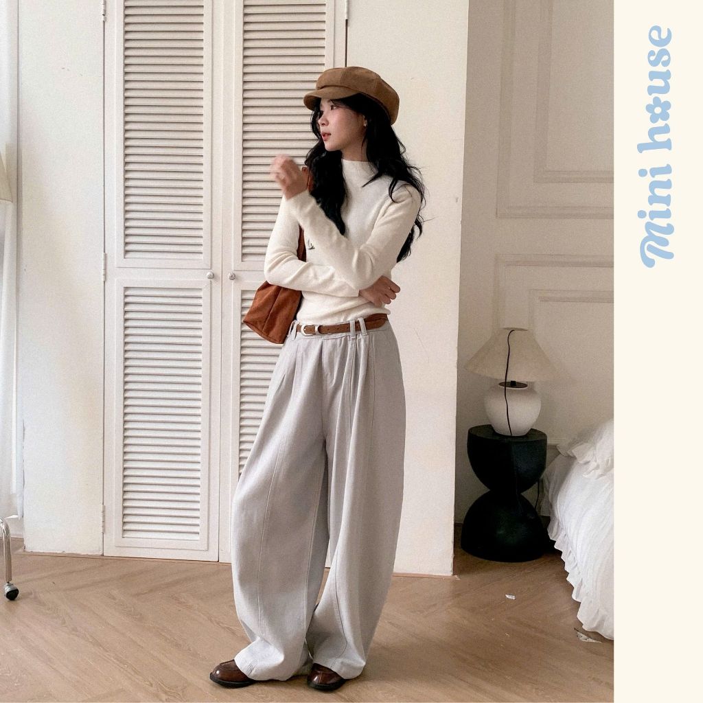 𝐌𝐢𝐧𝐢 𝐇𝐨𝐮𝐬𝐞 - Quần kaki ống rộng nữ form cong nhẹ phối xếp ly che khuyết điểm, tôn dáng Pants Woman Ongs MINI25 | BigBuy360 - bigbuy360.vn