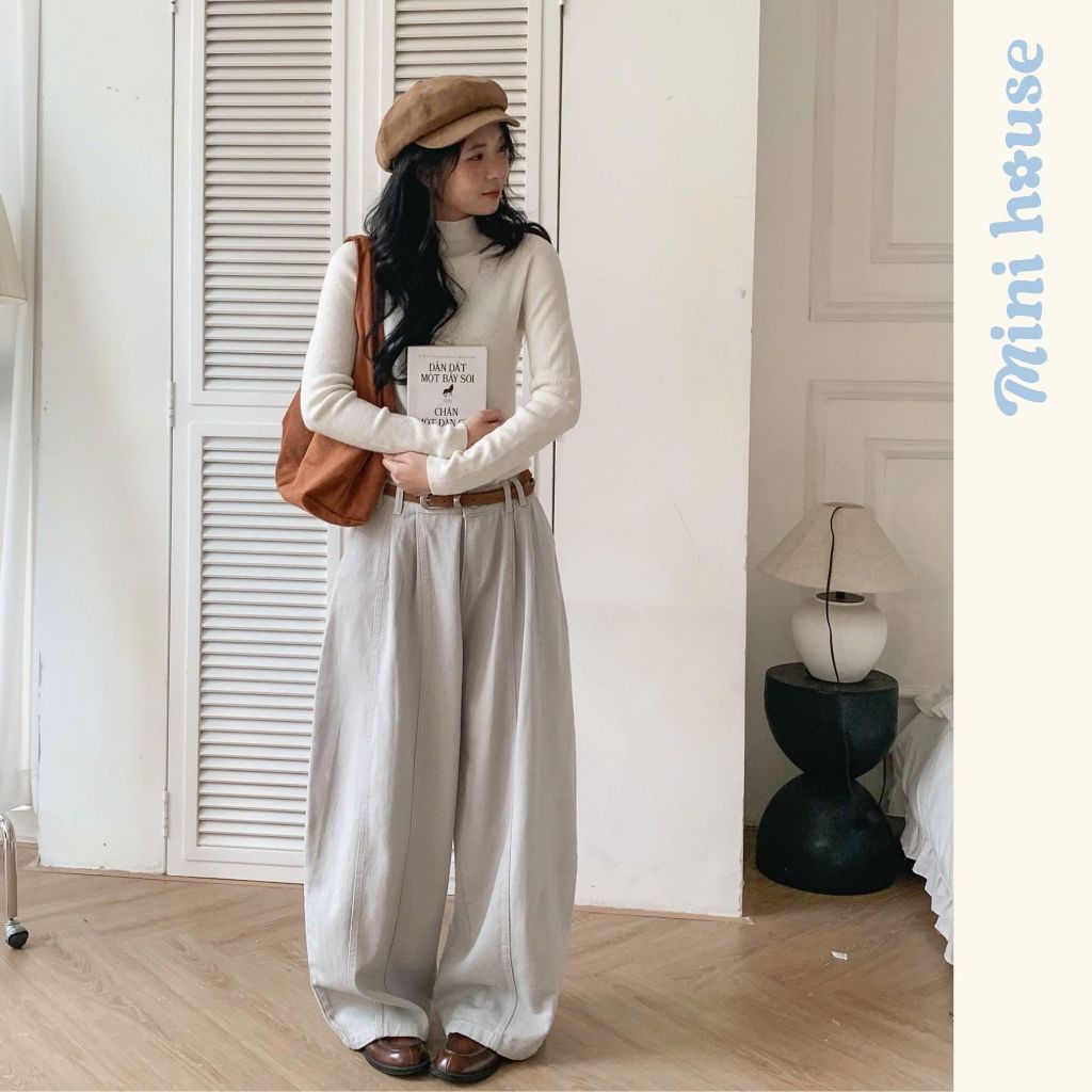 𝐌𝐢𝐧𝐢 𝐇𝐨𝐮𝐬𝐞 - Quần kaki ống rộng nữ form cong nhẹ phối xếp ly che khuyết điểm, tôn dáng Pants Woman Ongs MINI25 | BigBuy360 - bigbuy360.vn