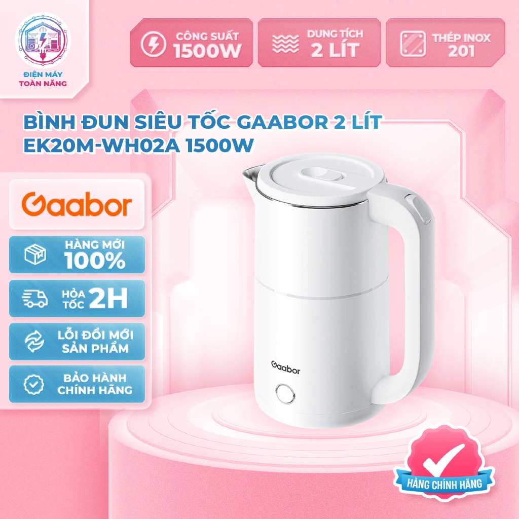 Bình Đun Siêu Tốc Gaabor 2 Lít EK20M-WH02A - Công Suất 1500W - Chính Hãng