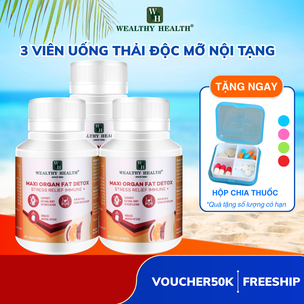 Liệu trình 3 Thải Độc Mỡ Nội Tạng Wealthy Health Maxi Organ Fat Detox 60 viên detox cơ thể