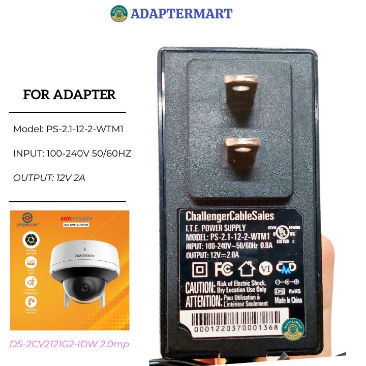 Cục nguồn 12V cho Camera Wifi Hikvison DS-2CV2121G2-IDW 2.0mp - hàng xịn