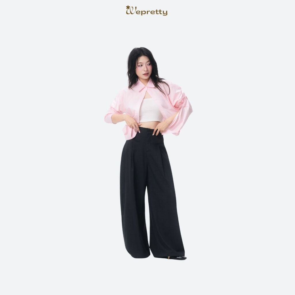 Q03 OULA PANTS Quần vải đũi xước ống rộng dáng suông tôn dáng phù hợp thời tiết xuân hè Wepretty Clo