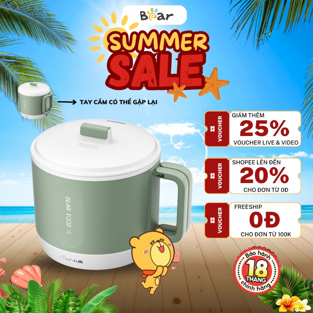 Nồi lẩu điện đa năng 1.2L Bear MC-4H12J (DRG-Z12K1), 500W, Lòng chống dính dễ vệ sinh, BH 18 Tháng