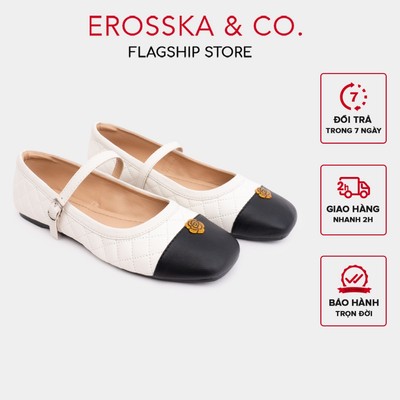 [EROSSKA] - Giày búp bê nữ quai ngang chần trám mũi phối đen thanh lịch kiểu dáng basic - EL121