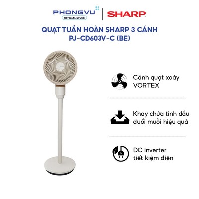 Quạt tuần hoàn Sharp PJ-CD603V-C - Cánh xoáy Vortex - Kháng khuẩn SIAA - Ion âm - Bảo hành 12 tháng