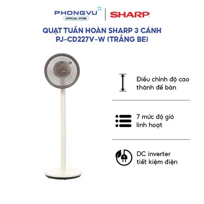 Quạt tuần hoàn Sharp PJ-CD227V-W - Giọng nói Tiếng Việt - DC Inverter, Khay tinh dầu - Bảo hành 12th
