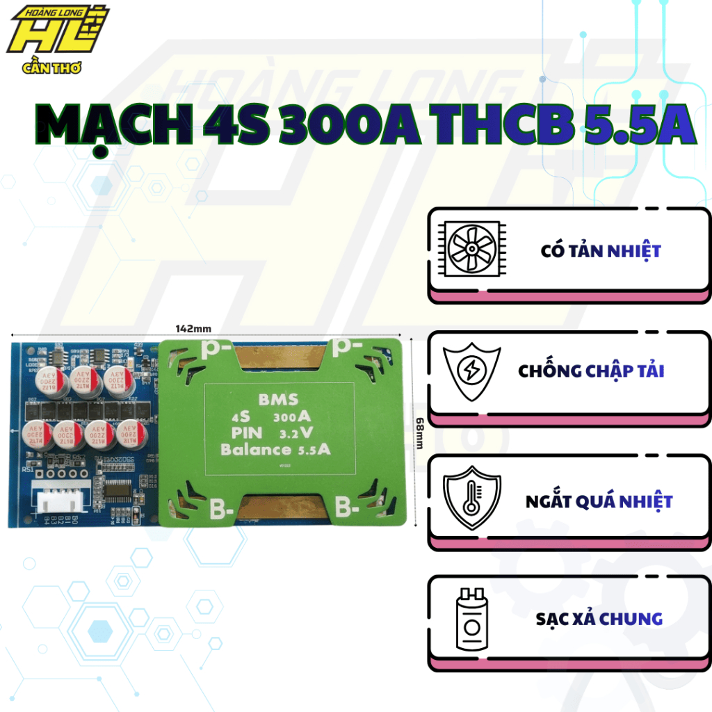 Mạch BMS 4S 300A | Tích Hợp Cân Bằng Chủ Động 5.5A – Bản FET 9 Chân