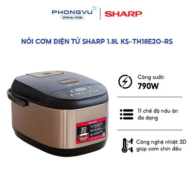 Nồi cơm điện tử Sharp 1.8L KS-TH18E2O-RS - Lòng nồi dày 4mm - Nhiệt 3D - 11 Chế độ - Bảo hành 12th