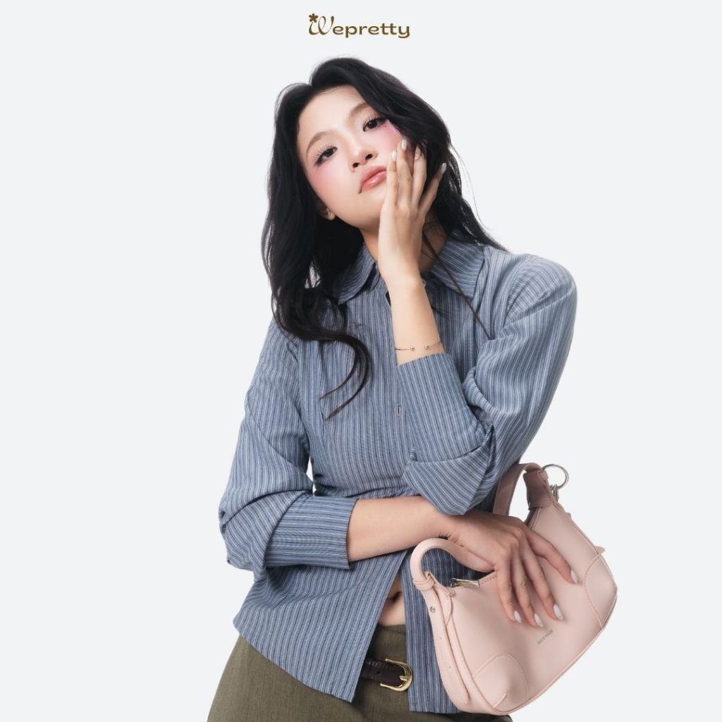 AH30 WYNN SHIRT Sơ Mi Kẻ Sọc Wepretty Clothes Chất Liệu Thô Kate Phối Nơ Phong Cách Hàn Quốc