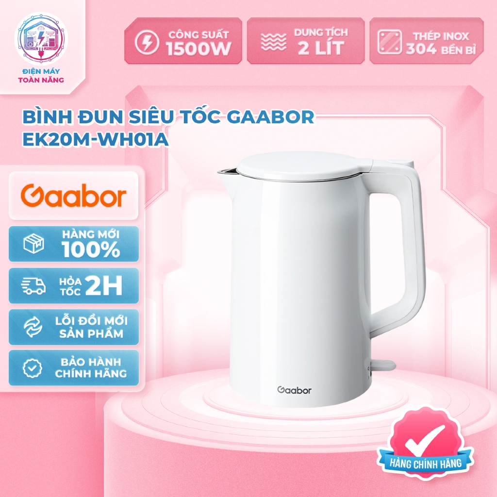 Bình Đun Siêu Tốc Gaabor 2 Lít EK20M-WH01A - Công Suất 1500W - Chính Hãng