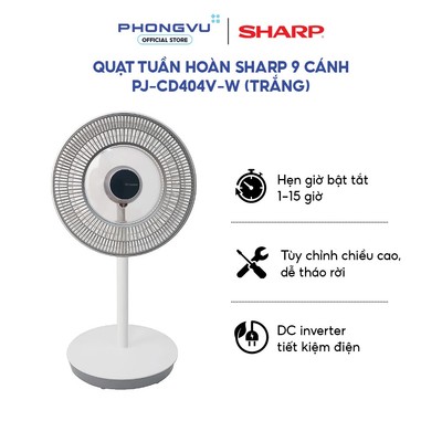 Quạt tuần hoàn Sharp PJ-CD404V-W - 9 cánh khí động học - Động cơ DC Inverter - Bảo hành 12 tháng