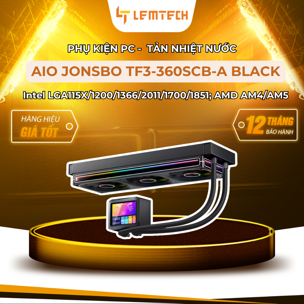 Tản Nhiệt Nước AIO JONSBO TF3-360SCB-A Black – Tản Nhiệt AIO 360mm, Bơm ARGB & Đồng Nguyên Khối