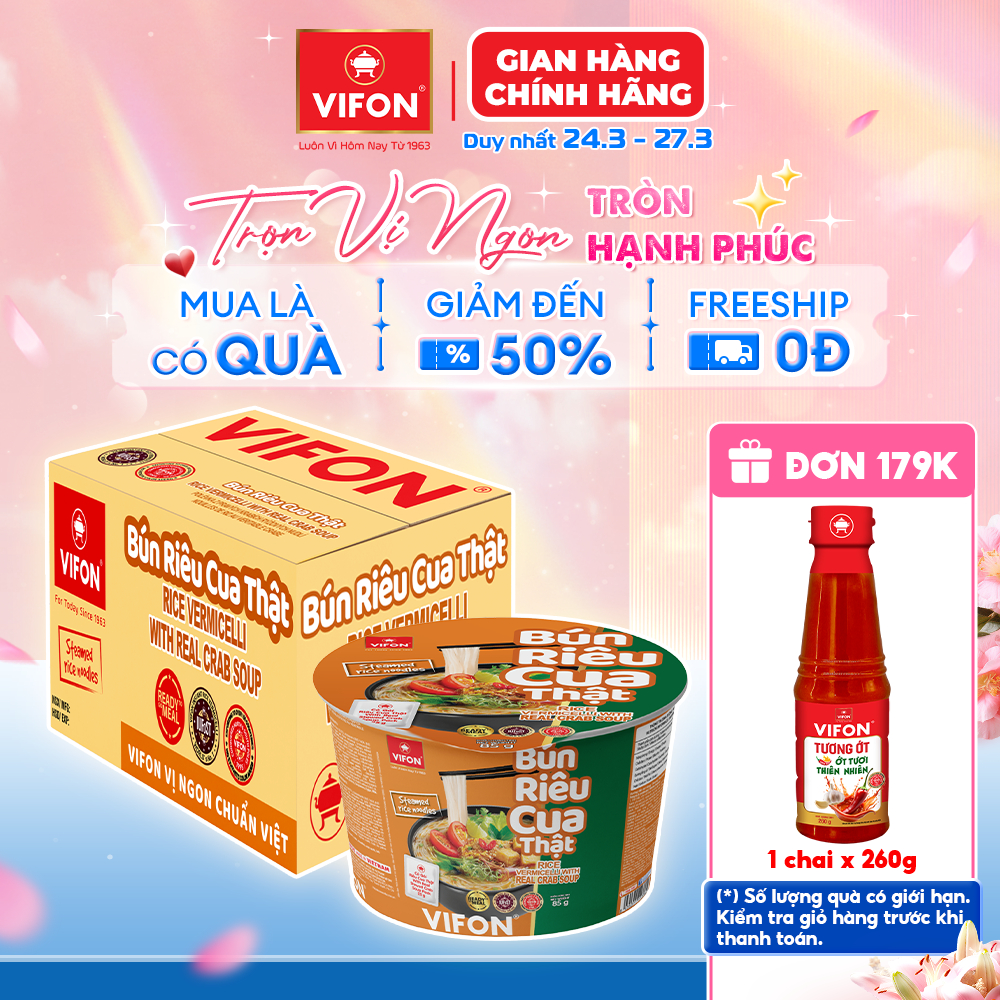 [VOUCHER 8%] Thùng 12 Tô Bún Riêu Cua VIFON 85gr – Bún Riêu Ăn Liền Riêu Cua Thật Đậm Đà, Tiện Dụng