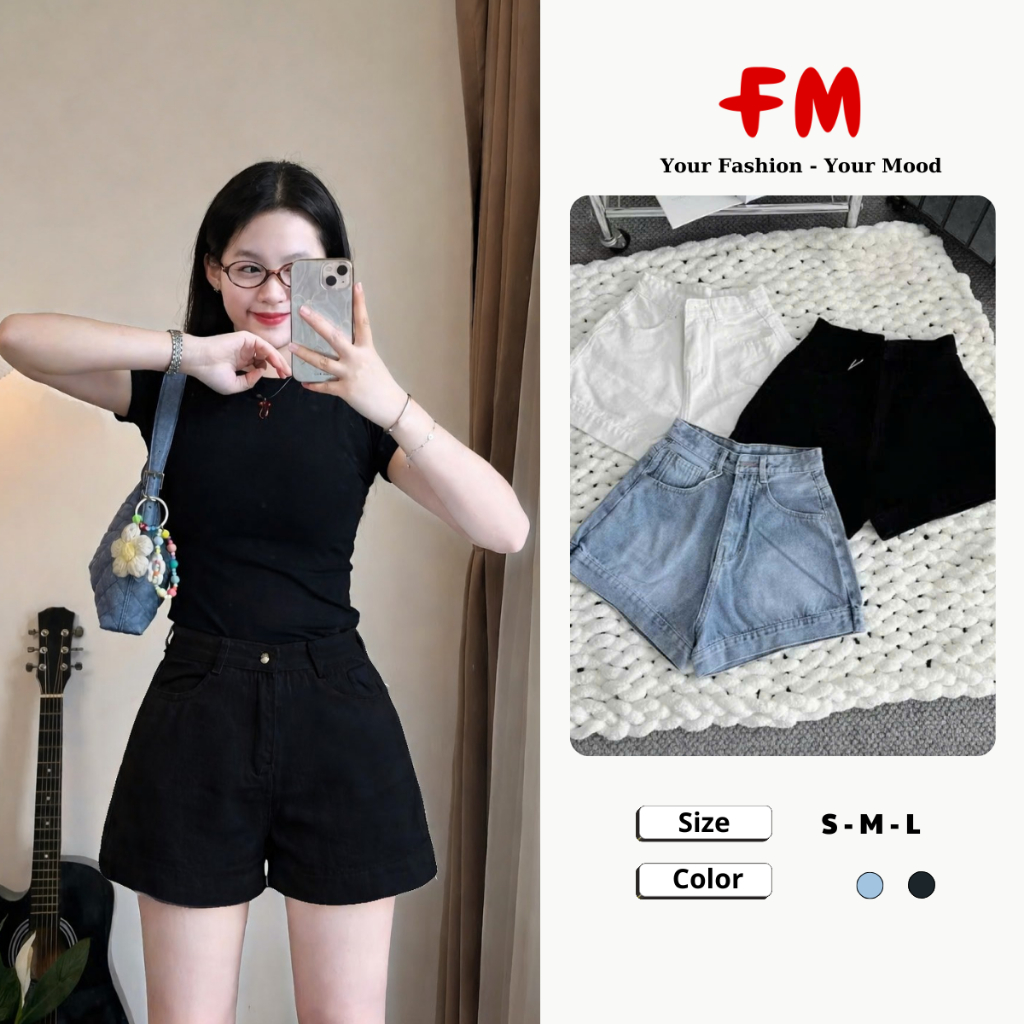Quần Short Jeans Nữ FM STYLE Cạp Cao - Quần Đùi Ống Rộng Tôn Dáng Style Hàn Quốc 26030161