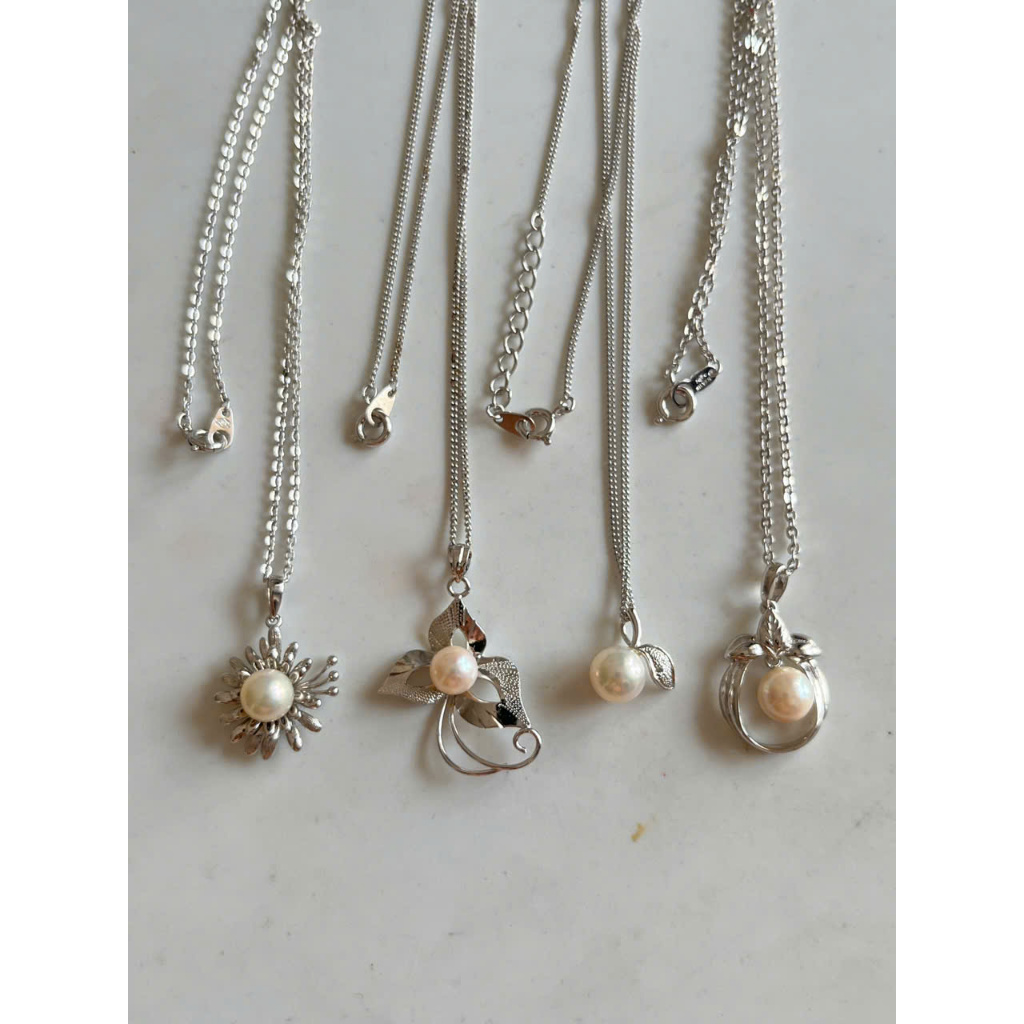 Vòng cổ dây chuyền b.ạc mặt akoya si Nhật sv 9.25