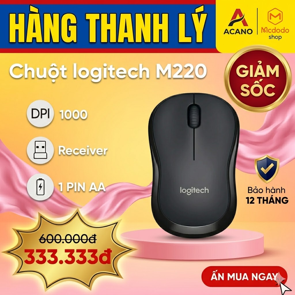 Chuột Silent Chính Hãng Logitech M220 Silent - giảm ồn,USB,pin AA, phù hợp PC/Laptop[ Hàng Thanh lý 