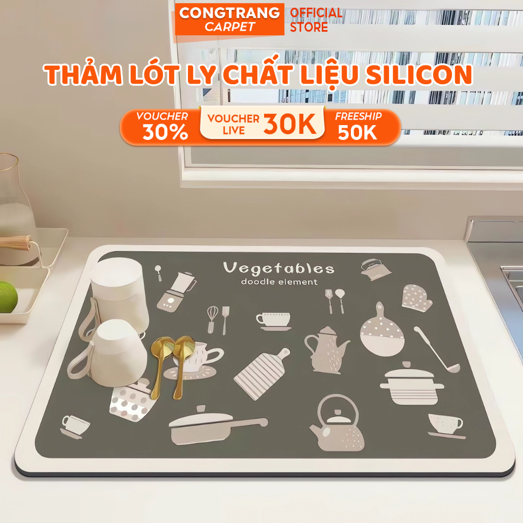 Thảm Silicon, Thảm Lót Ly Silicon Bọt Biển Siêu Thấm Hút Nước Cho Nhà Bếp, Thảm Trải Bàn Ăn, Bồn Rửa