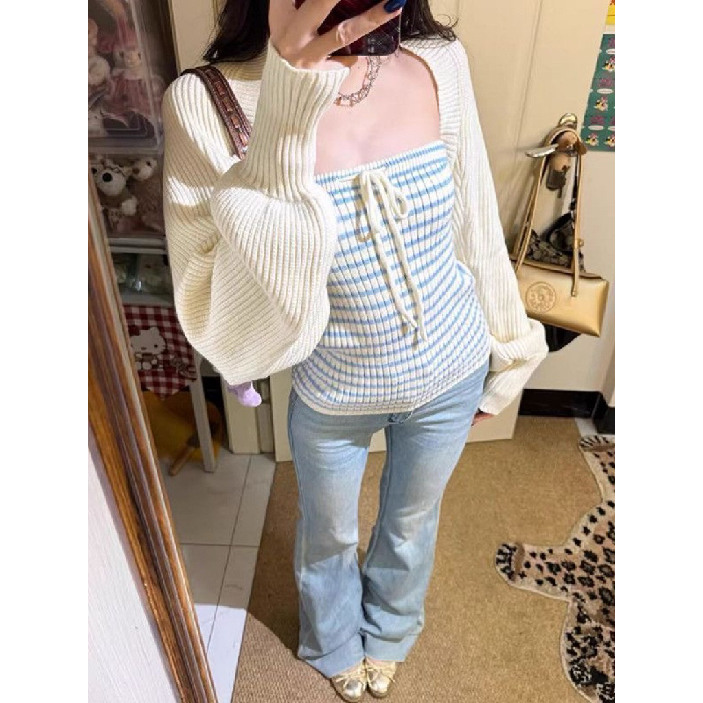 Set áo khoác cardigan dài tay kèm áo quây Quảng Châu 2027 Aline Store