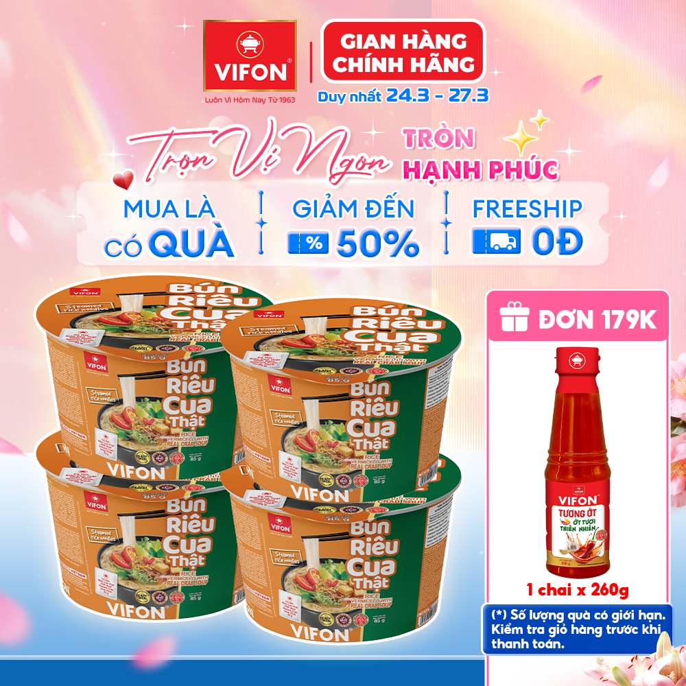 [VOUCHER 8%] Set 4 Tô Bún Riêu Cua VIFON 85gr – Bún Riêu Ăn Liền Riêu Cua Thật Đậm Đà, Tiện Dụng