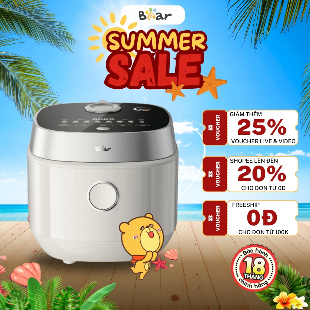 Nồi cơm điện đa năng 4L Bear RC-4H40Y (DFB-J40Q5), 800W, Lòng nồi Chống dính, Nấu Cơm,Cháo,Hẹn giờ