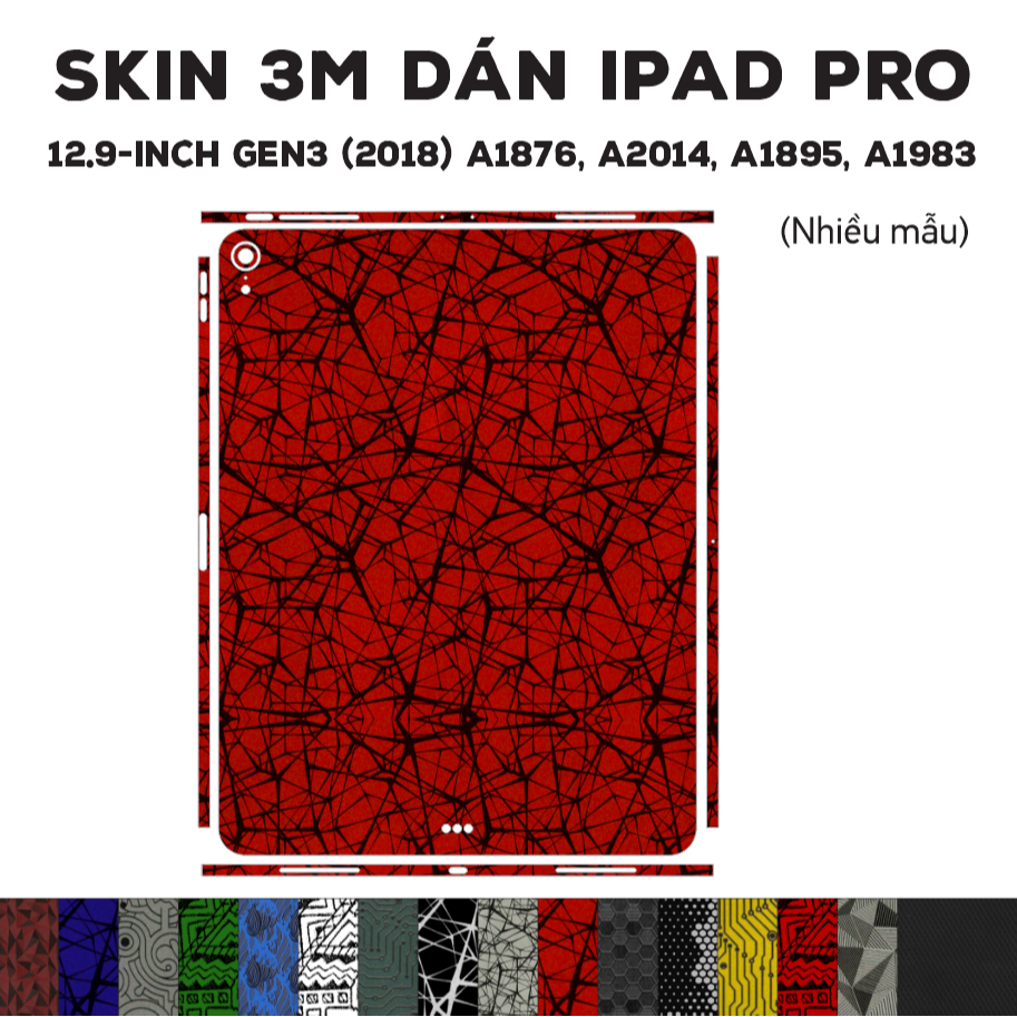 Skin 3M dán iPad Pro 12.9-inch Gen3 2018 (Nhiều mẫu) | Miếng dán cho máy tính bảng model A1876, A201