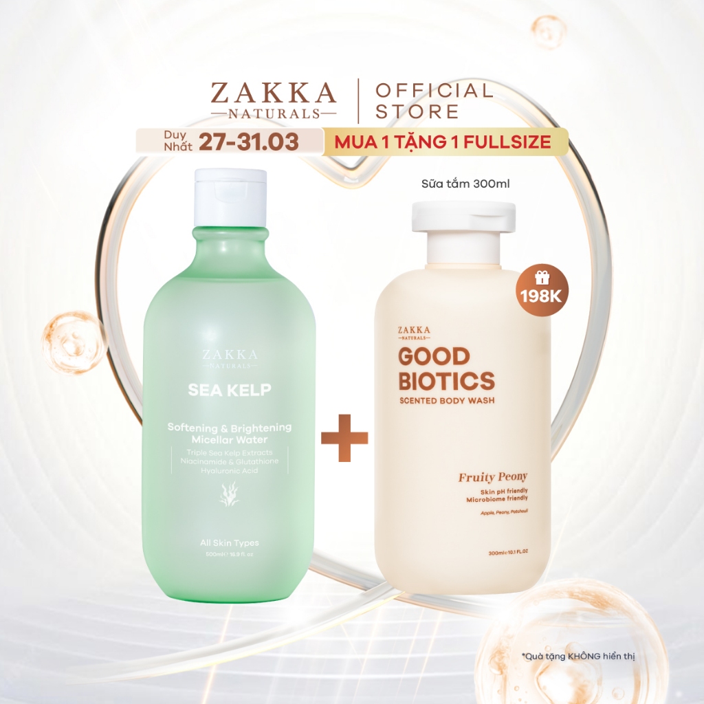 Nước tẩy trang Tảo Biển Zakka Naturals sạch mềm mịn và hỗ trợ sáng da 500ml