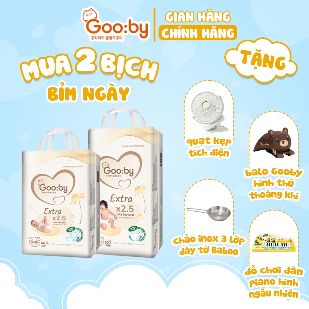 (Combo quà) 2 Bịch Tã/bỉm Gooby Extra mềm mại, chống tràn, siêu thấm hút đủ size cho bé 4-30KG