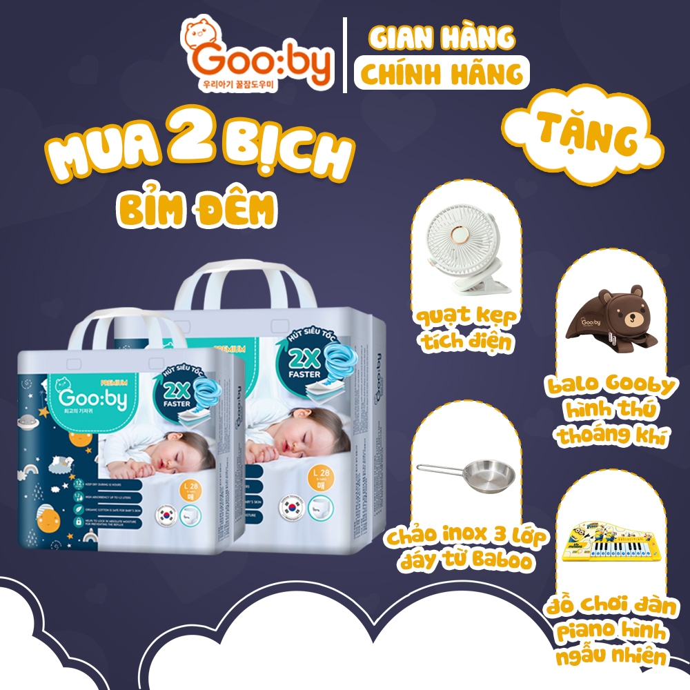 (Combo quà) 2 Bịch Tã/bỉm Gooby Premium - Bỉm đêm siêu mỏng, chống tràn đủ size cho bé 4-30KG