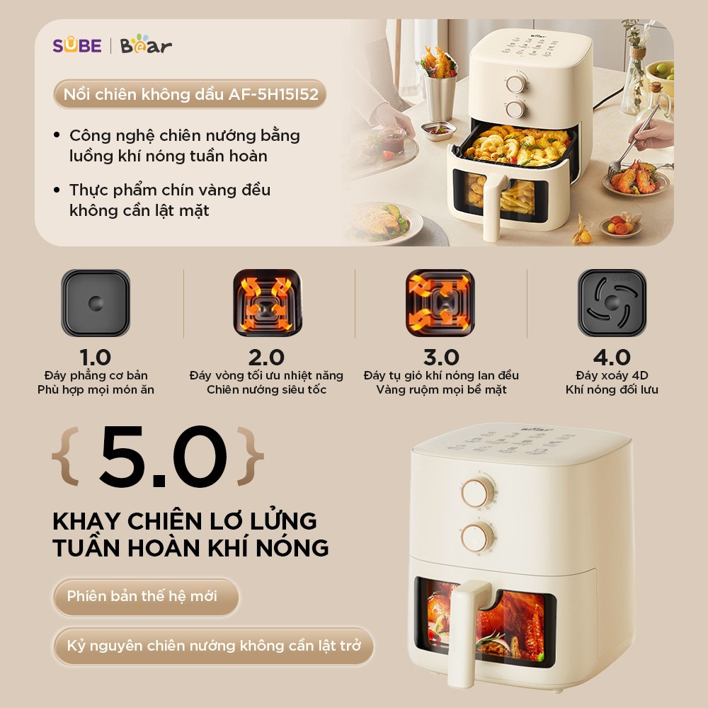 Nồi Chiên Không Dầu BEAR 5L Lò Nướng Nồi Chiên Hơi Nước Nồi Chiên Lò Chiên Không Dầu Nướng Bánh AF-5