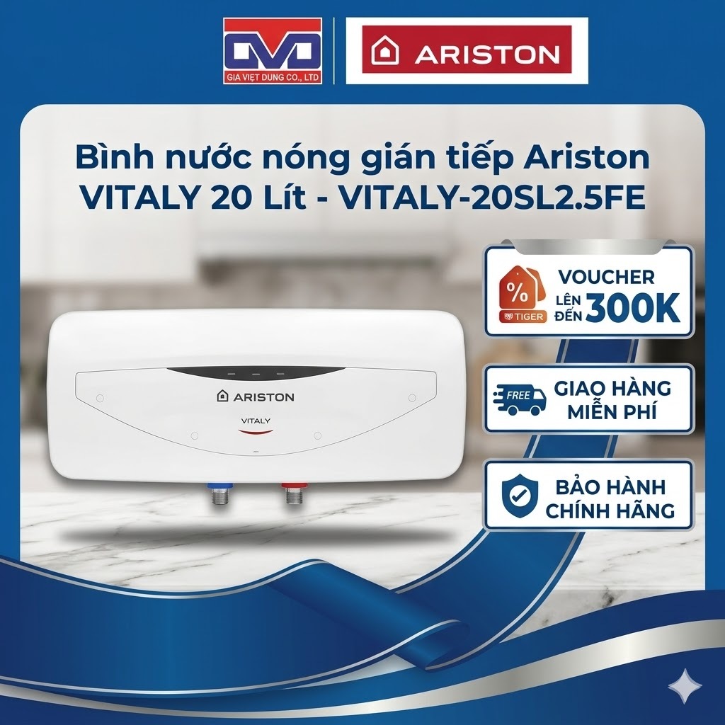 Bình nước nóng gián tiếp Ariston VITALY 20L - Bình ngang giá rẻ - VITALY-20SL2.5FE - Hàng chính hãng