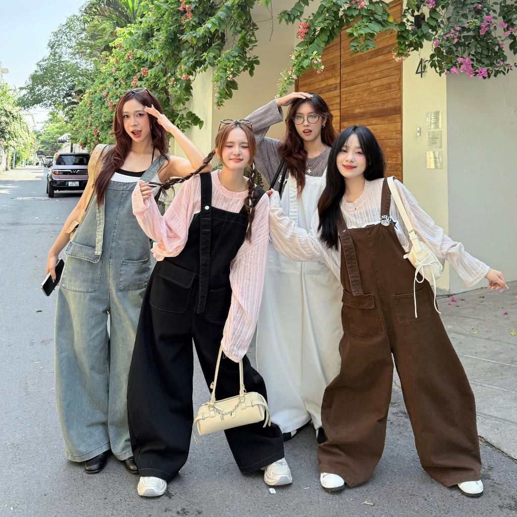 Yếm Jeans V2 PREMIUM Ống Cong Form Rộng Unisex Nam Nữ Nhiều Màu SSSTORE.Aesthetic