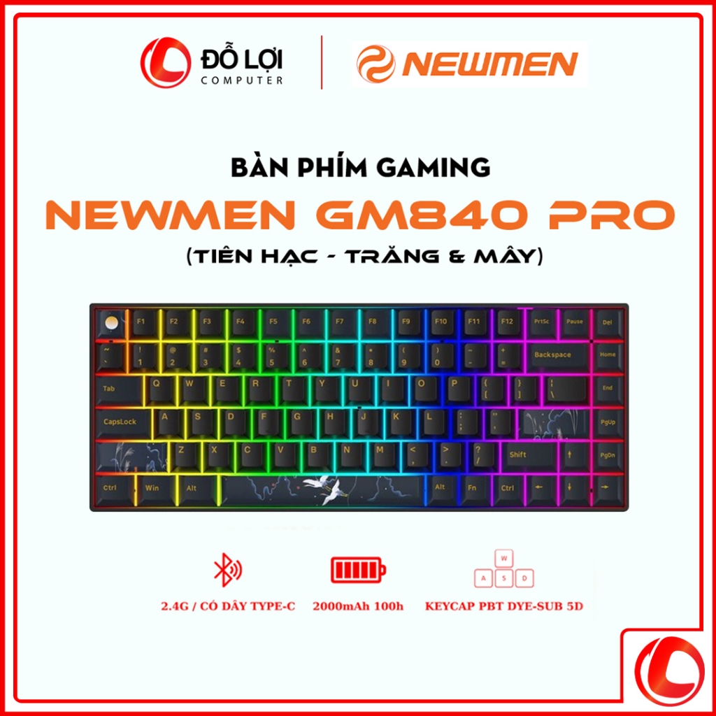 Bàn Phím Cơ Không Dây Dual Mode Newmen GM840 Pro (Tiên Hạc -Trăng & Mây) - Hàng Chính Hãng