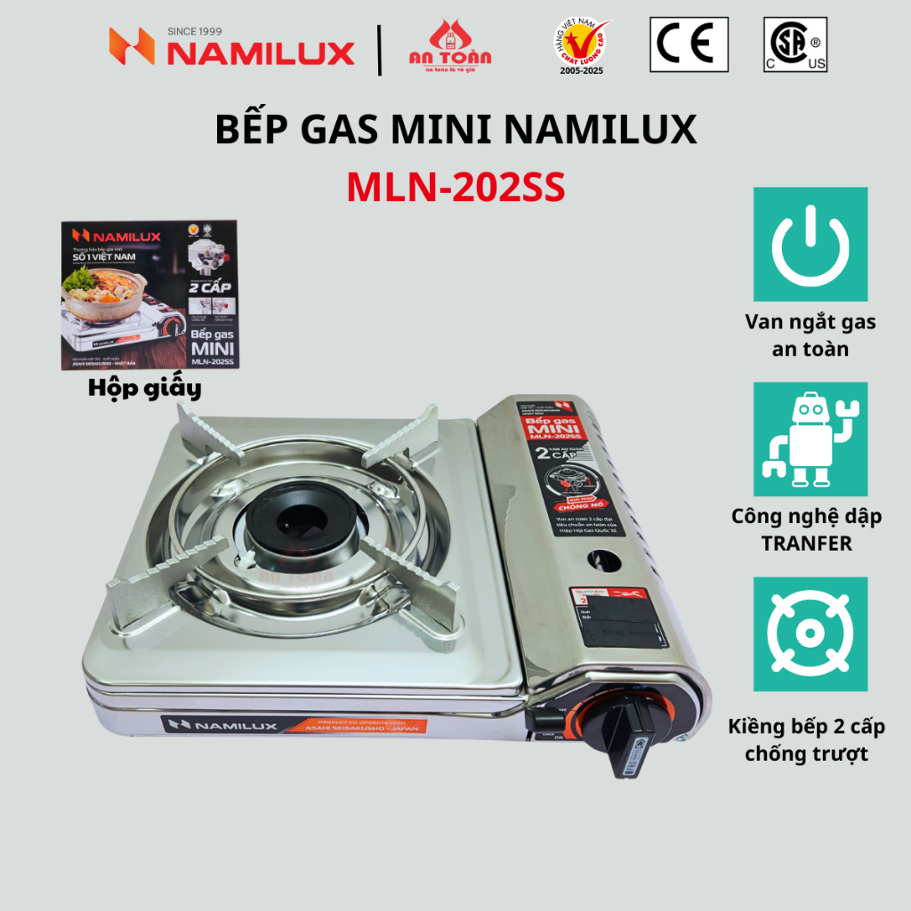Bếp Gas Chống Nổ Mini INOX Namilux DL202SS (2021AS) Tự Động Ngắt Gas, Tiết Kiệm, Bền Bỉ