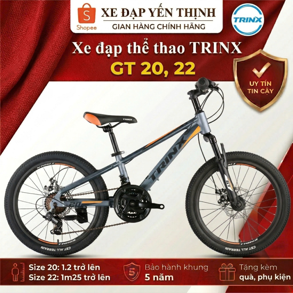 Xe đạp thể thao trẻ em Trinx GT20 / GT22 khung nhôm đề shimano (tặng: chắn bùn, dầu xích, gọng nước,