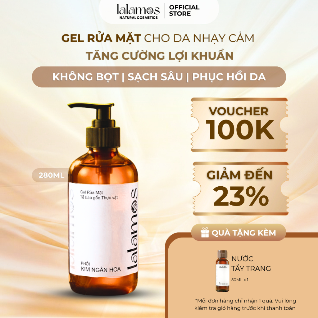 Sửa Rửa Mặt Không Tạo Bọt LALAMOS Phôi Kim Ngân Hoa Sạch Sâu Củng Cố Hàng Rào Bảo Vệ Da 280ml