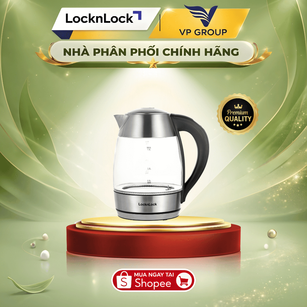 [CHÍNH HÃNG] Ấm đun nước dùng điện bằng thủy tinh, hiệu LocknLock 1.8L - EJK341 (VPG)