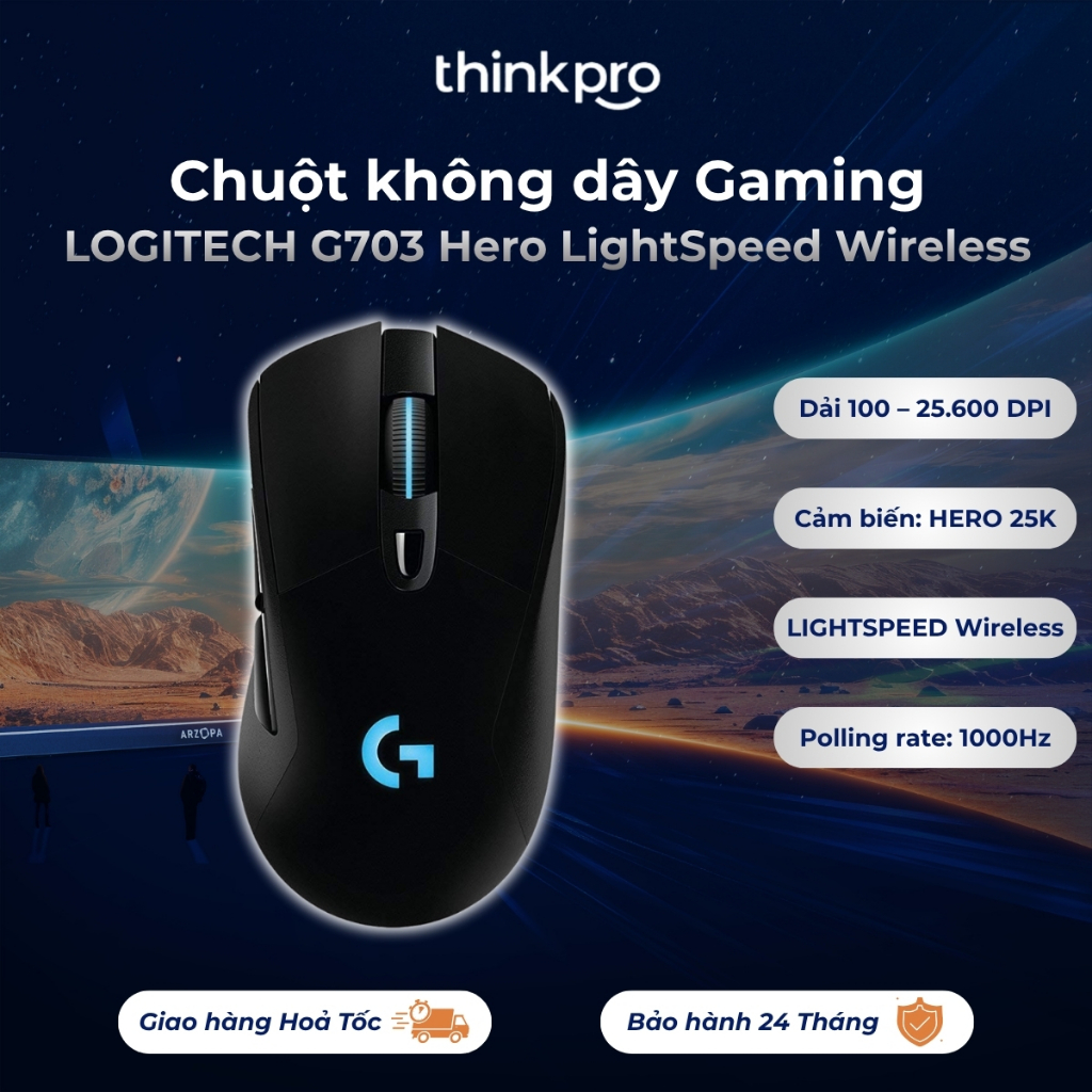 Chuột không dây Gaming Logitech G703 Hero LightSpeed LIGHTSPEED Wireless Polling Rate 1K Bảo hành Ch