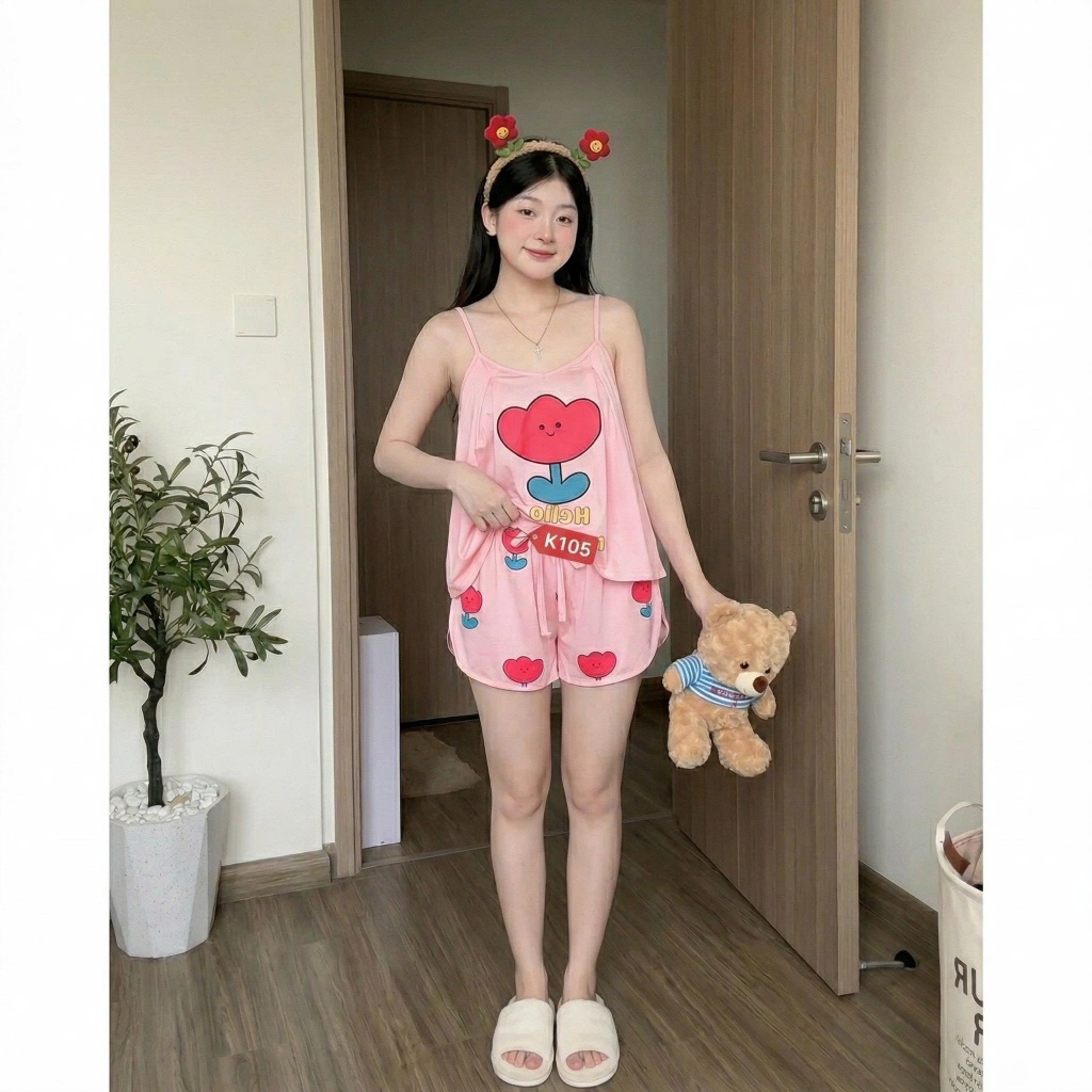 Bộ đồ ngủ pyjama, bộ đồ mặc ở nhà K1, bộ 2 dây lụa Latin | BigBuy360 - bigbuy360.vn