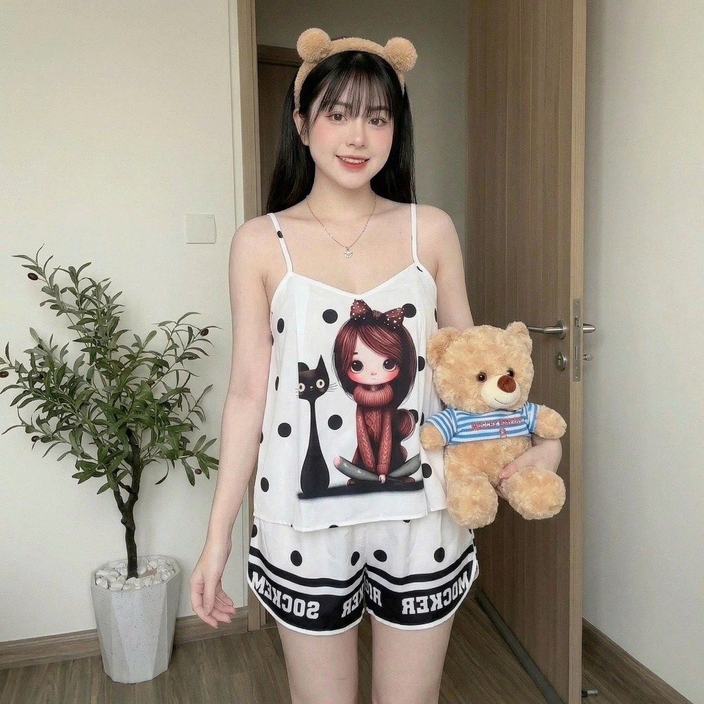 Bộ đồ ngủ pyjama, bộ đồ mặc ở nhà K1, bộ 2 dây lụa Latin | BigBuy360 - bigbuy360.vn