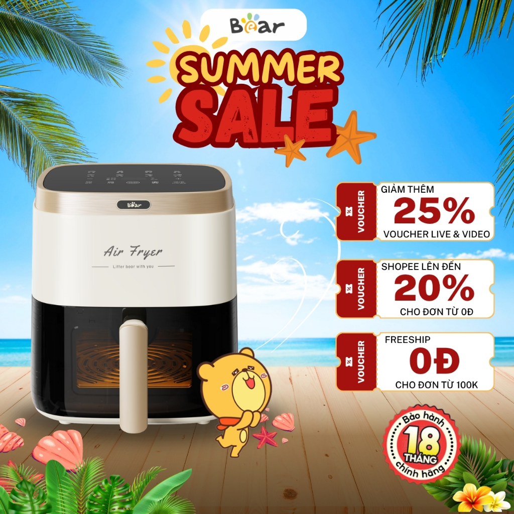 Nồi chiên không dầu 5L Bear AF-4H15L (QZG-P15R8) -1500W- Cảm ứng- Menu cài đặt sẵn-Bảo Hành 18 tháng