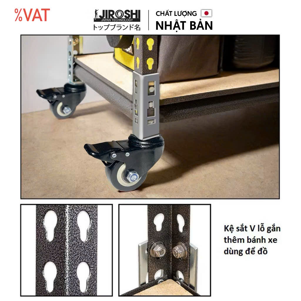 Bộ 4 bánh xe linh hoạt cho kệ V lỗ, kệ sắt và kệ bếp Jiroshi.