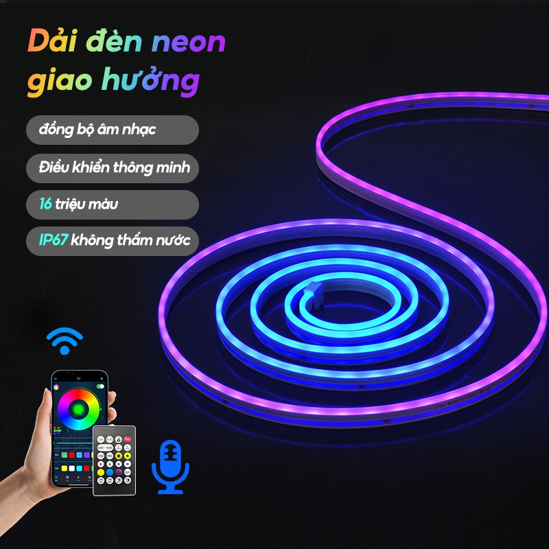 Đèn Neon Flex ARGB 5V Đồng Bộ Nhạc, App/Giọng Nói, 16 Triệu Màu, IP67, Trang Trí Phòng Ngủ, Khách, G
